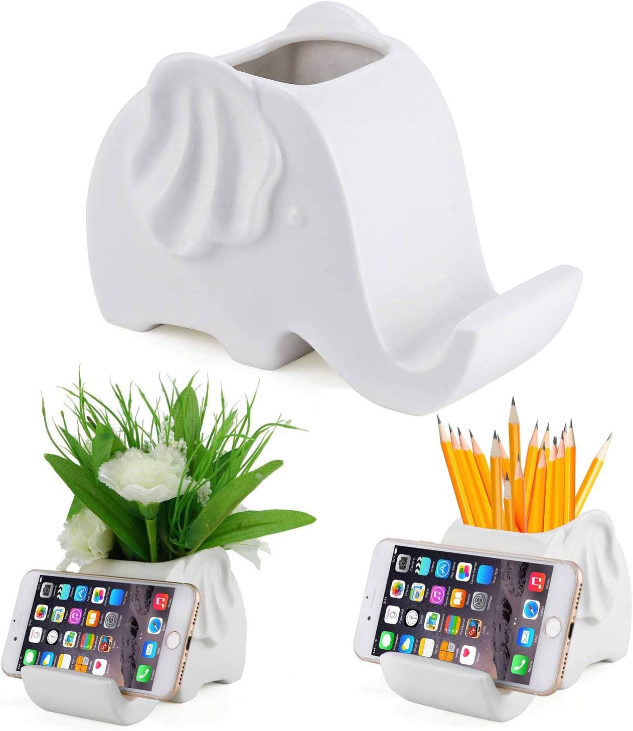 Ceramic Pencil Holder,desktop Stationery Box Organizer，Mobile phone bracket (elephant)