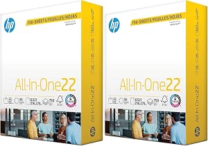 HP Printer Paper 8.5x11 AllInOne 22 lb 1 Bulk Pack 750 Sheets 96 Bright Made in USA FSC Certified Copy Paper HP Compatible 208850R (Pack of 2)