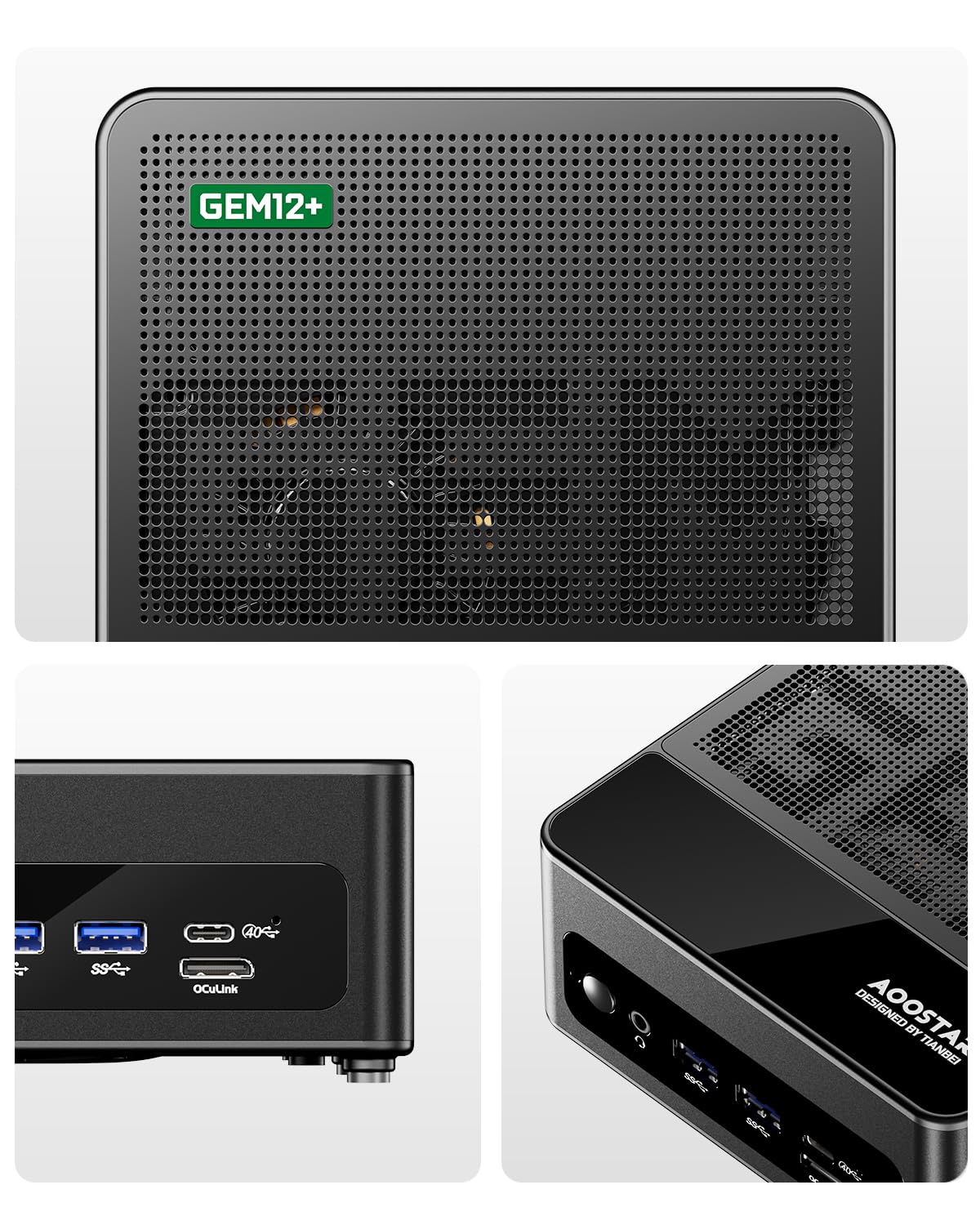 AOOSTAR GEM12+ Mini PC, Ryzen 7 PRO 8845HS Mini PC da gioco 32GB DDR5 RAM 1TB M.2 2280 PCIE4.0 SSD, Mini Computer Desktop con OCULINK/ 2*USB4(PD|8K@60Hz)/HDMI2.1/DP 1.4, 2 * 2,5G RJ45/WiFi 6/BT5.2