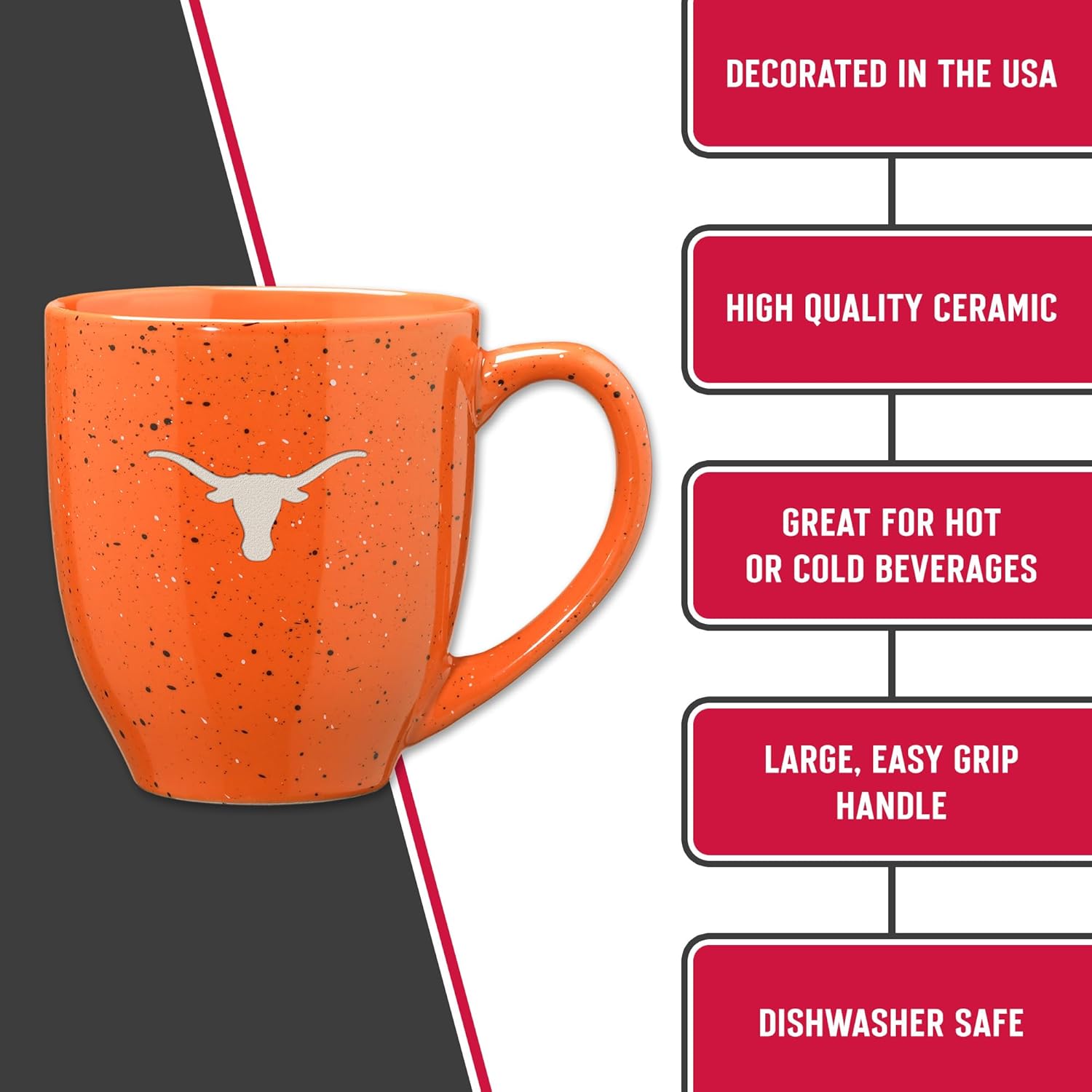 Rico Industries NCAA 16 oz Team Color Laser Engraved Speckled Ceramic Coffee Mug (T & U Schools) - Image 5