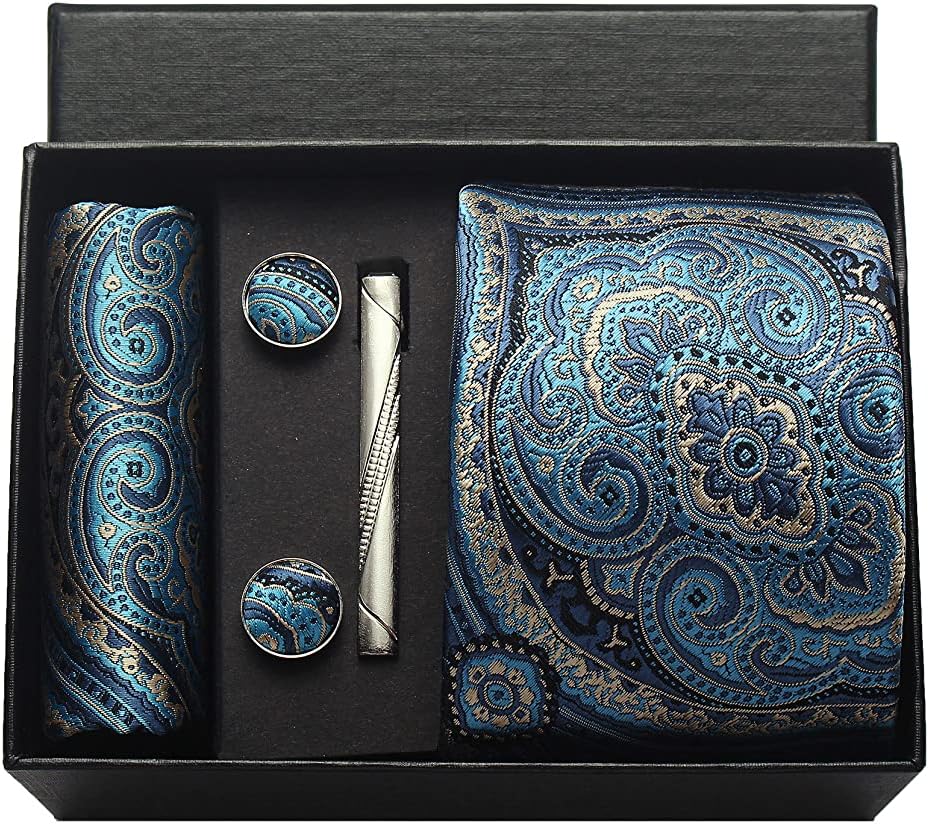 Set de Corbata Paisley Floral con Pañuelo y Accesorios para Hombre