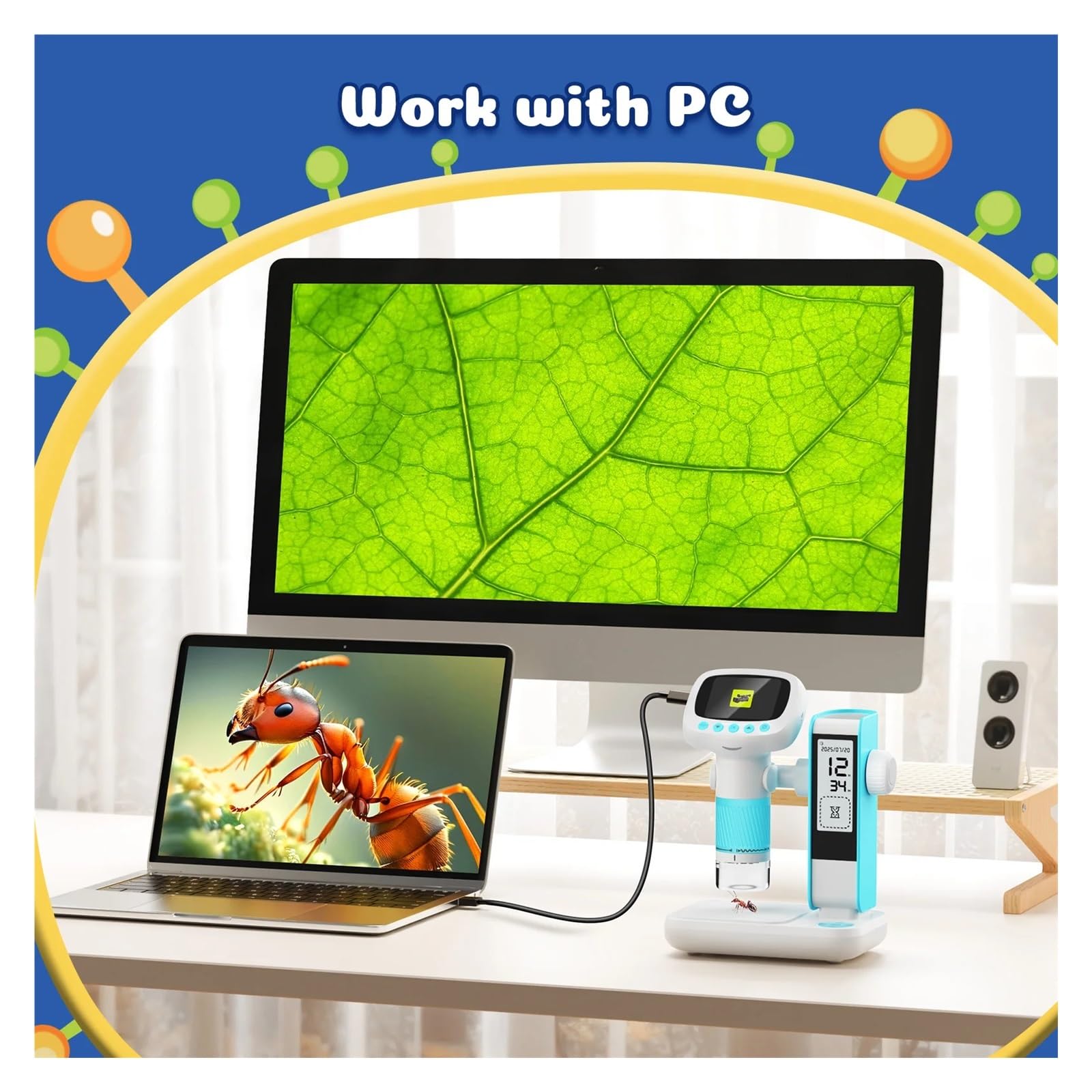 Microscopio e sveglia 2 in 1 for bambini - Giocattolo educativo STEM con luce, ingrandimento 1000X, Strumenti ampiamente utilizzati(Oranje)