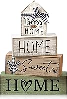 Vista 14 de 4 piezas de decoración de mesa de madera de granja, decoración de bandeja escalonada para decoración rústica retro de madera en forma de casa