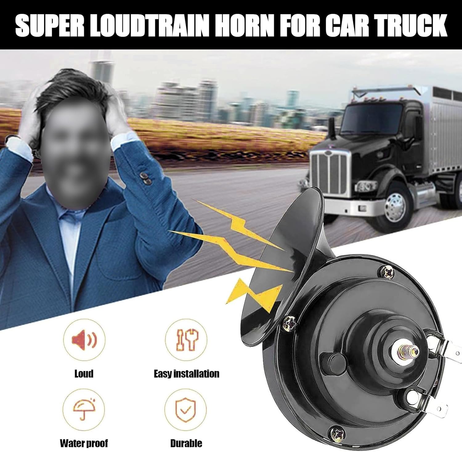 ZKFAR Pack-2 Air Horns Replacement Kit, Automotive Accessories Universal for Car, 12V Waterproof Durable Super Loud Train Horns, for Car, Motorcycle, Truck (Black)