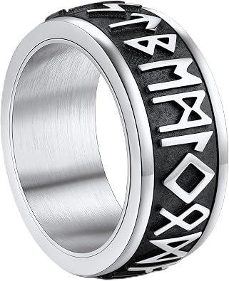 ChainsProMax Can Engrave Viking Rune Spinner Rings for Men/Women, Size #7-#14 Chain Link Fidget Ring, Stainless Steel/Gold Plated/Black-Send Gift Box
