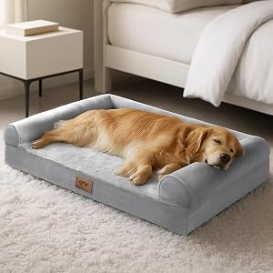 Sytopia Large Dog Bed for Extra Large Dogs Washable, Orthopedic 107cm Pet Bed, Egg-Crate Foam Big Dog Couch Bed with Removable Cover and Anti-Slip Bottom, Deluxe Waterproof Pet Crate - XL Grey