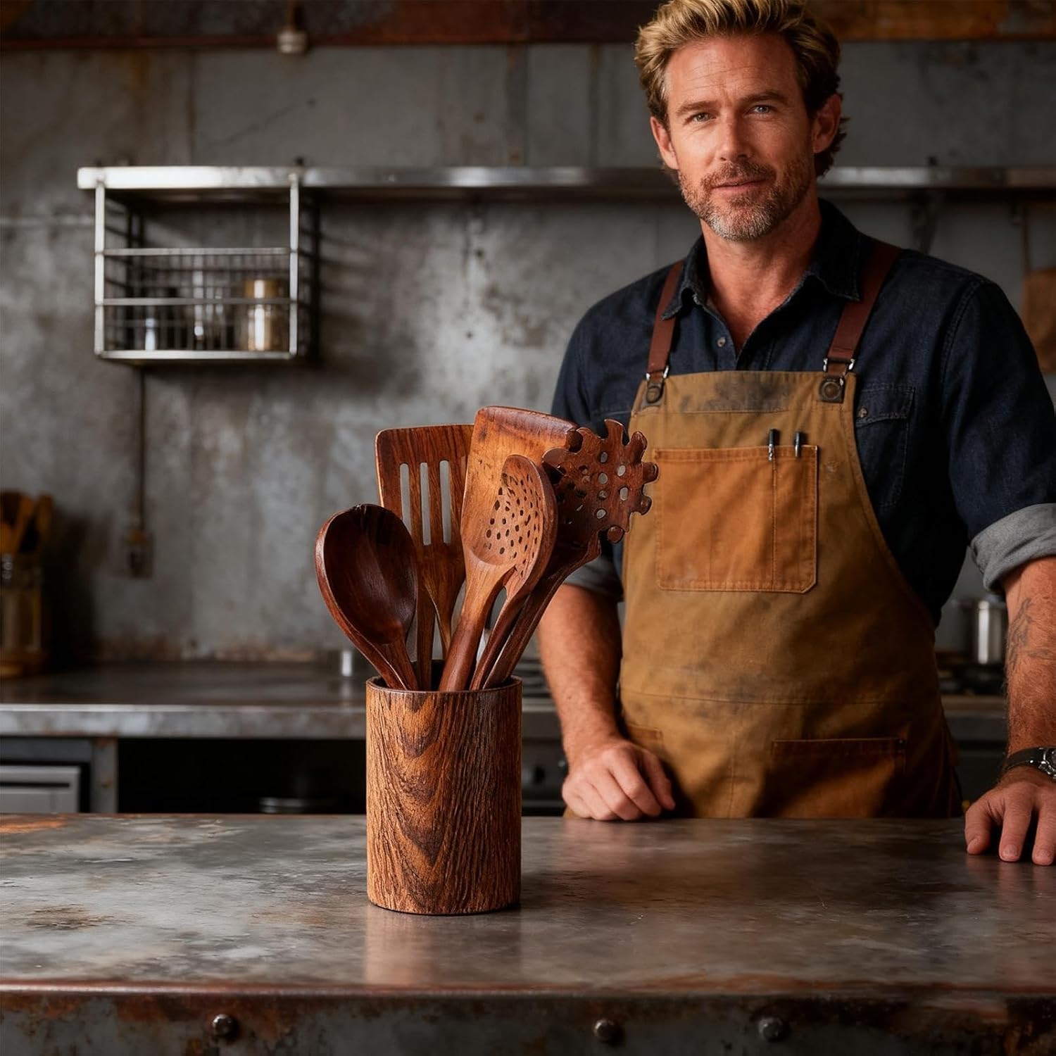 調理器具セット,8点耐熱スパチュラとレードル,木製調理器具セット | 室内家庭屋外集い旅行パーティー食品準備用