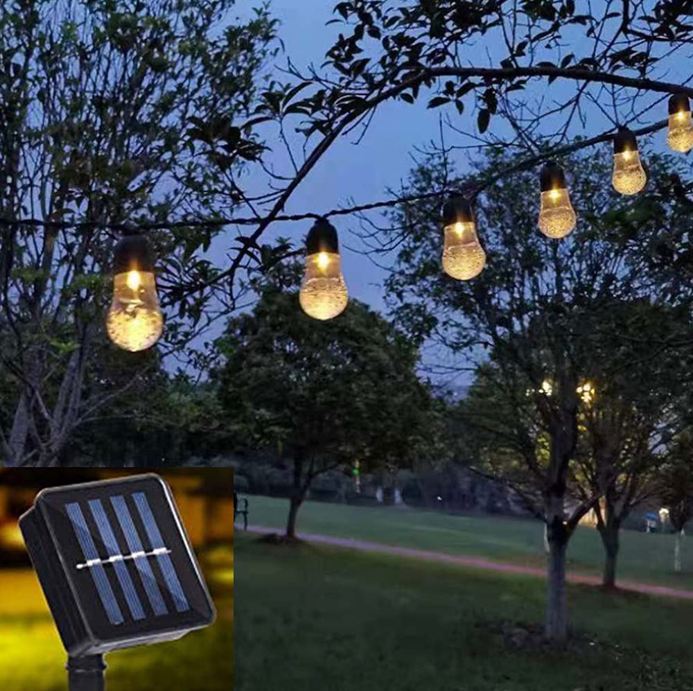Hulx Warm Solar Outdoor Bulb String Lights, 6M 30Led Festoon Bulb String Light Globe Light Bulb Fairy Lights With 8 Mode Waterproof For Garden Indoor (Warm)