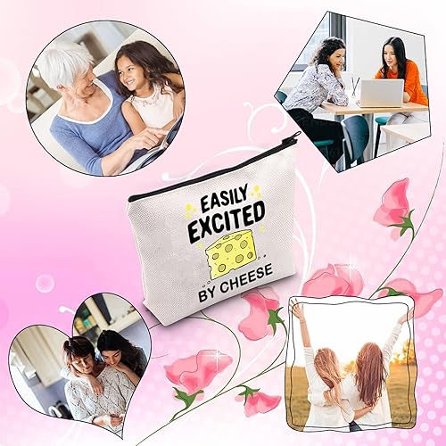 Miniatura 5 de Regalo para amantes del queso fácilmente emocionado por el queso lindo con cremallera y diseño de queso, Beige, Emocionado por el queso