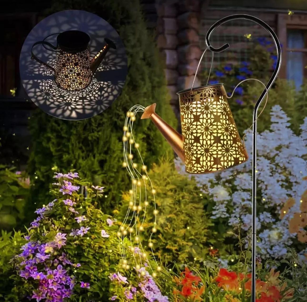 Vencier Warm White Solar Watering Can Light With Led String Lights, Waterproof Dual Mode Garden Pathway Lantern For Patio, Yard, And Plant Decoration (Warm White)