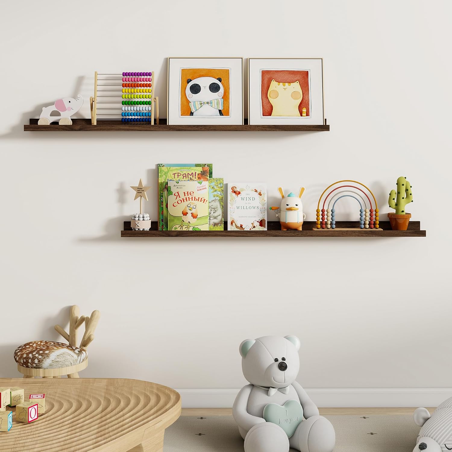 Dreamland Picture Ledge Shelf for Wall, Floating Shelves Set of 2, 48 Inch Long Floating Shelves with Lip for Living Room, Bedroom, Bathroom, Kitchen, Walnut