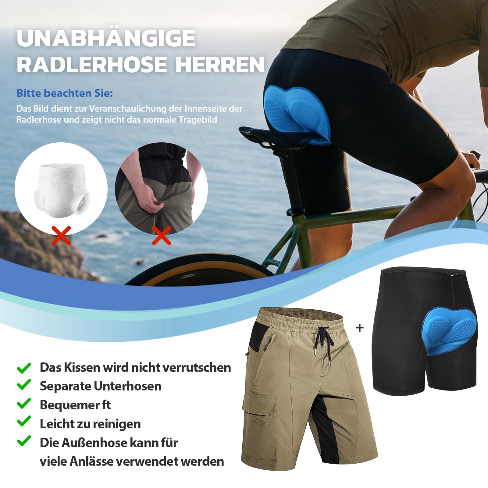 Hiauspor Pantaloncini Ciclismo Uomo Traspiranti ad Asciugatura Rapida Bici Uomo MTB Imbottiti in Gel 4D Pantaloni