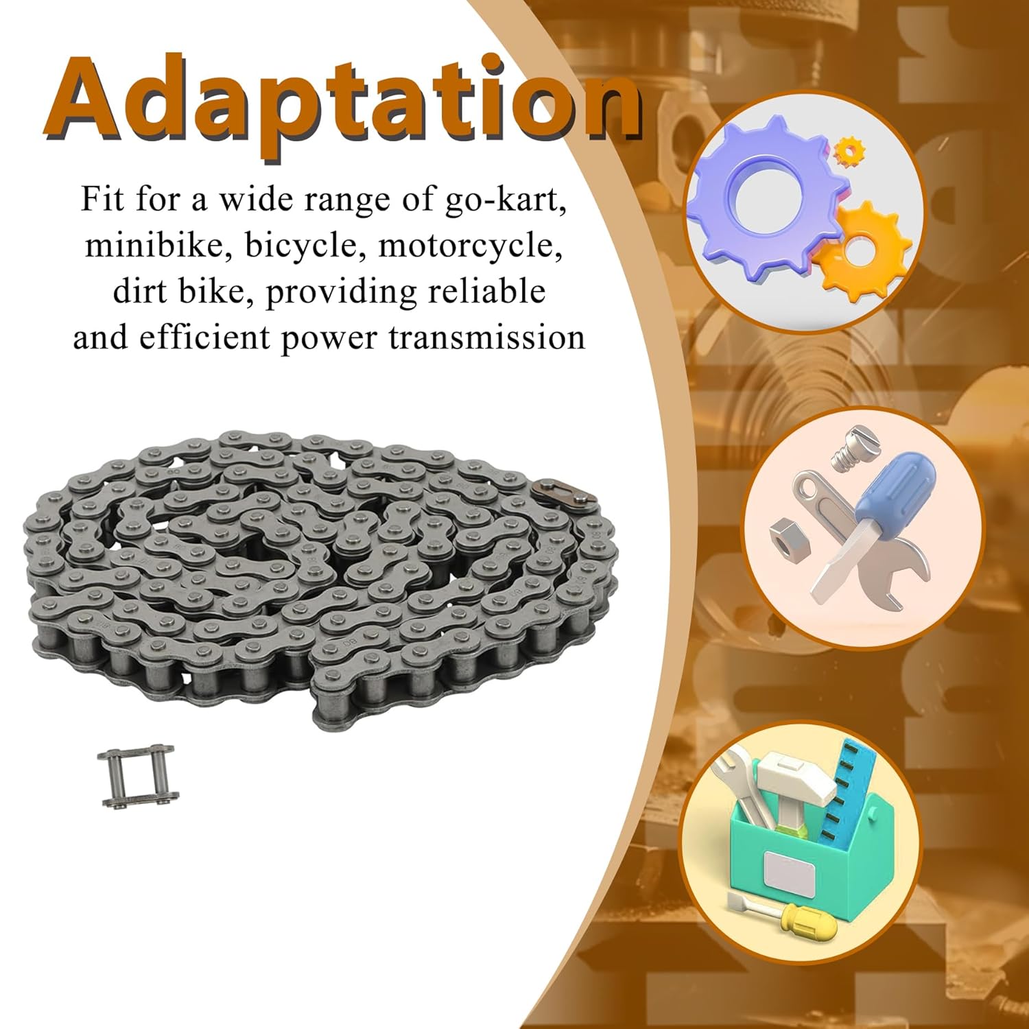 kimllier 80 Roller Chain 10 Feet with 1 Connecting Links, Carbon Steel, 120 Links