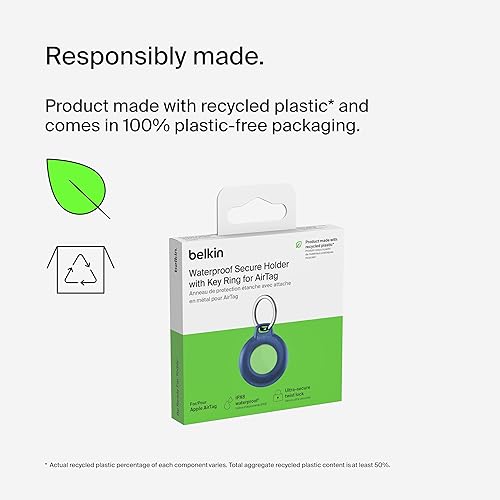 Vista 50 de Belkin - Soporte seguro con llavero para Apple AirTag, funda duradera y resistente a los arañazos con cara abierta y bordes elevados, protección