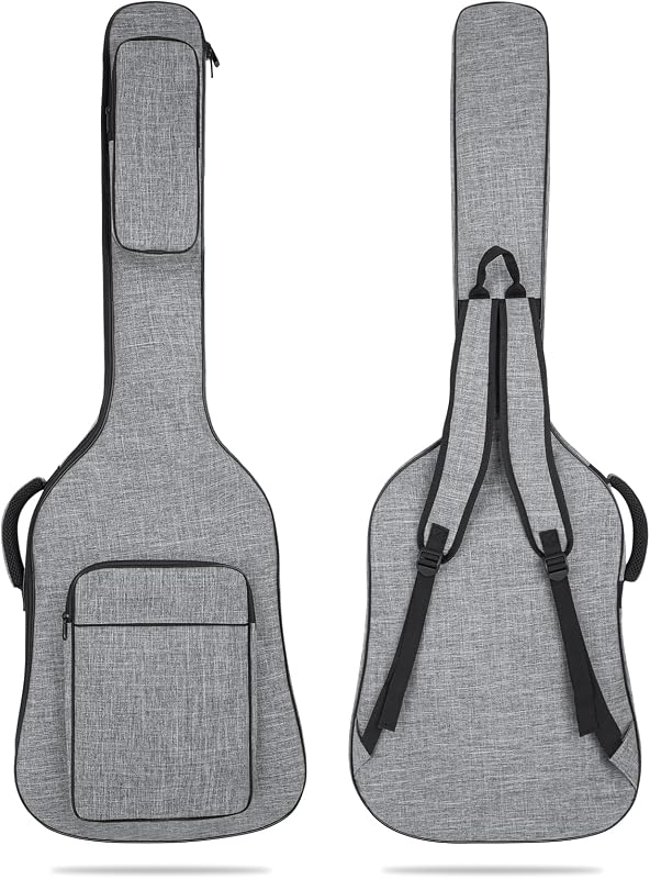 Bass Guitar Bag, 7MM Padding Bass Guitar Gig Bag Padded Soft Electric Bass Guitar Case Backpack with Pockets, Grey