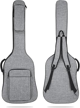 Bass Guitar Bag, 7MM Padding Bass Guitar Gig Bag Padded Soft Electric Bass Guitar Case Backpack with Pockets, Grey