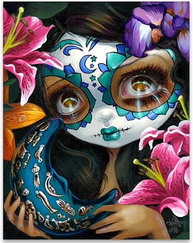 Strangeling La Luna Colorido Espiritual Mágico Surrealista Misterioso Gótico Artista Jasmine Becket-Griffith Alas y plumas de ojos grandes Pintura