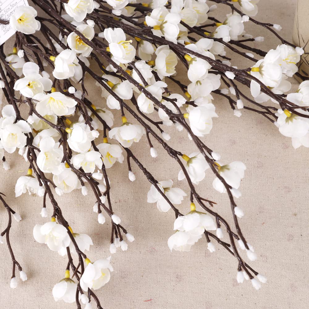 LGEGE White Artificial Flowers 12Pcs Set - Fake Plum Blossom that Looks Real, 55cm Long for Vase Perfect for Home Office Decoration - Image 2