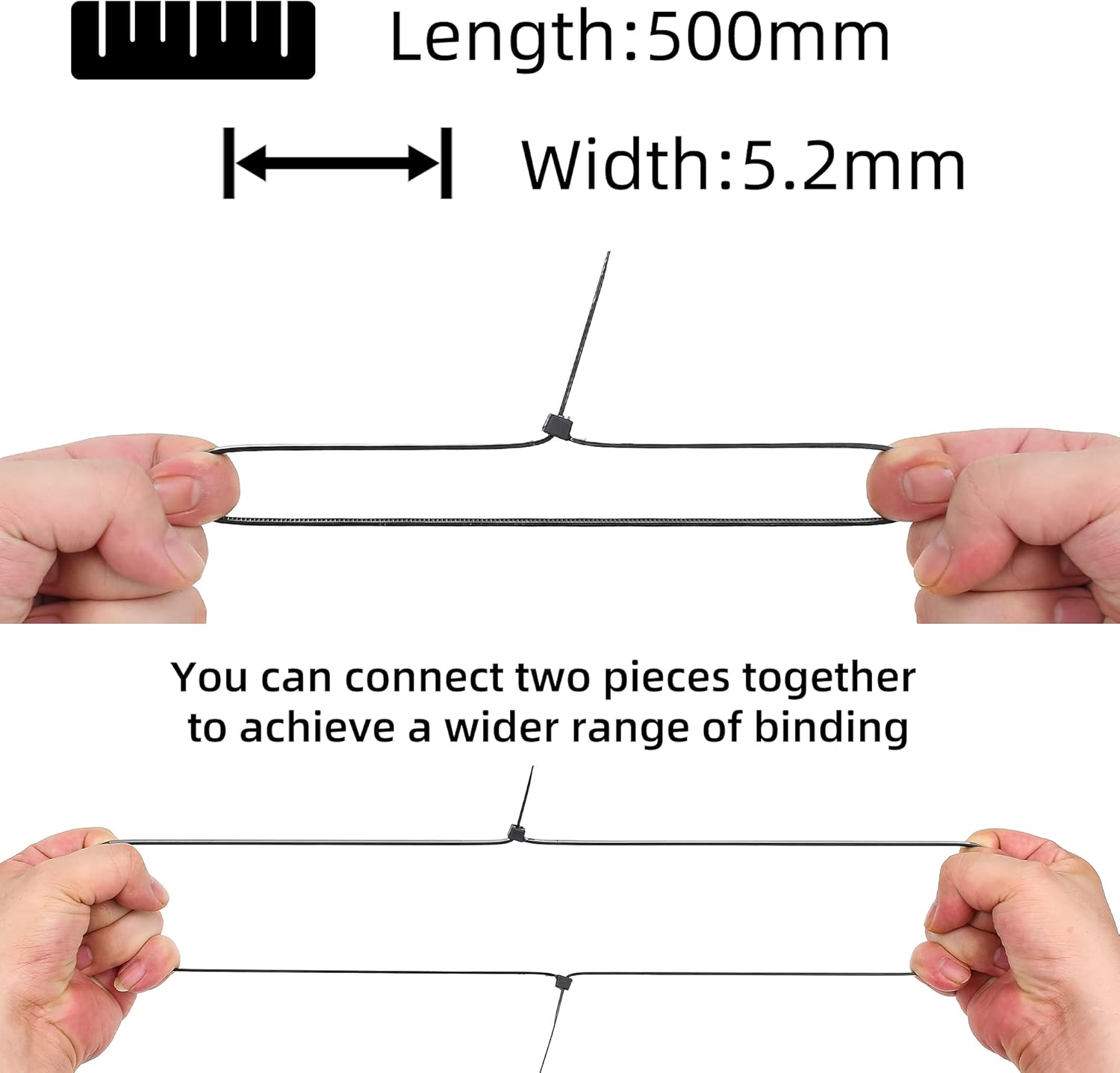 Widen and Lengthen Cable Ties,100 Pack Zip Ties+1 Wire Cutters,500mm x5