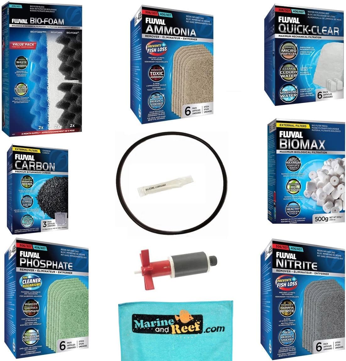 Inland Seas Fluval 407 Canister Filter Annual Maintenance Kit Plus Bundle (11 Items)