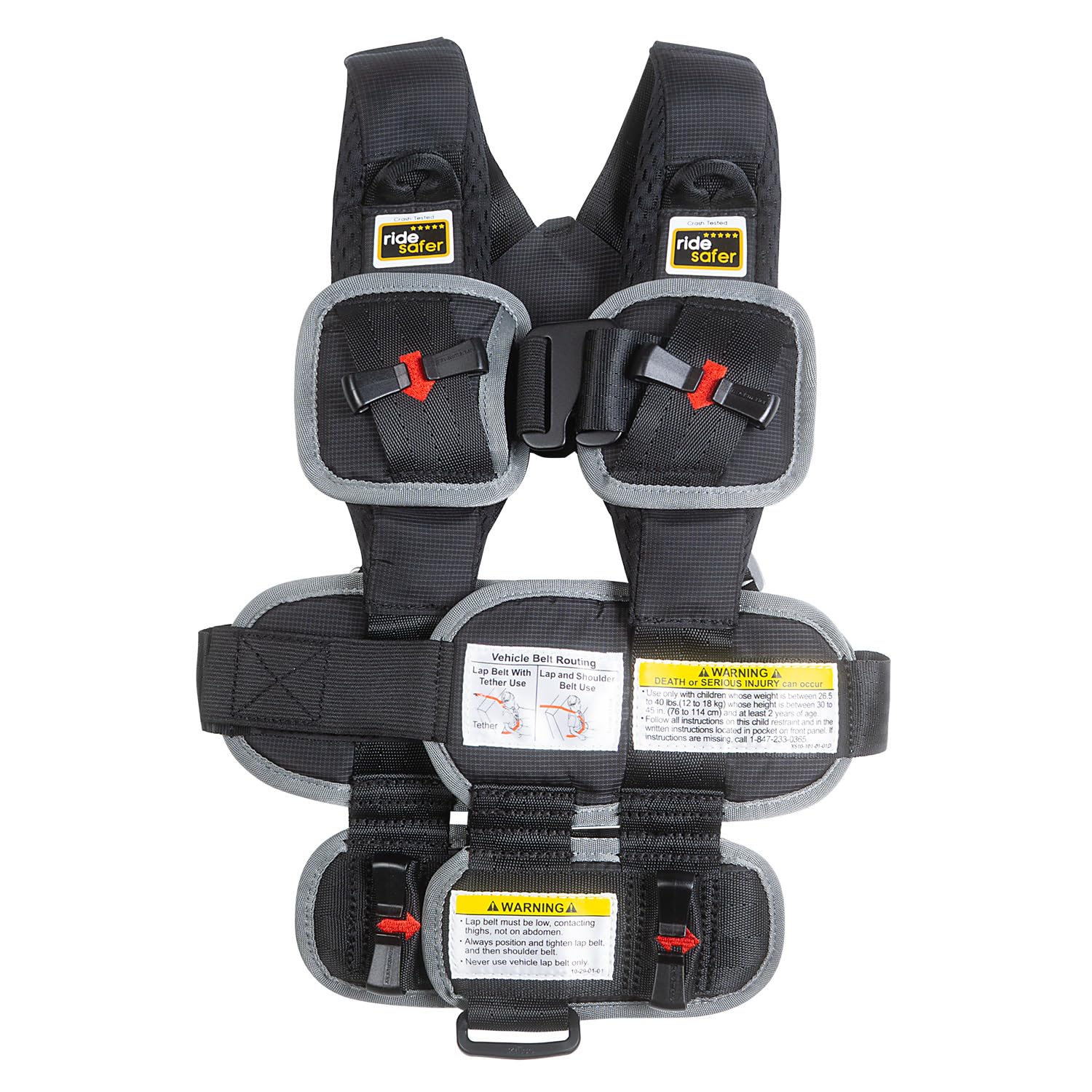 Ride Safer Travel Vest with Zipped Backpack-Wearable, Lightweight, Compact, and Portable Car Seat. Perfect for everyday use or Rideshare, Travel, and Rental Car. (X-Small, Black)