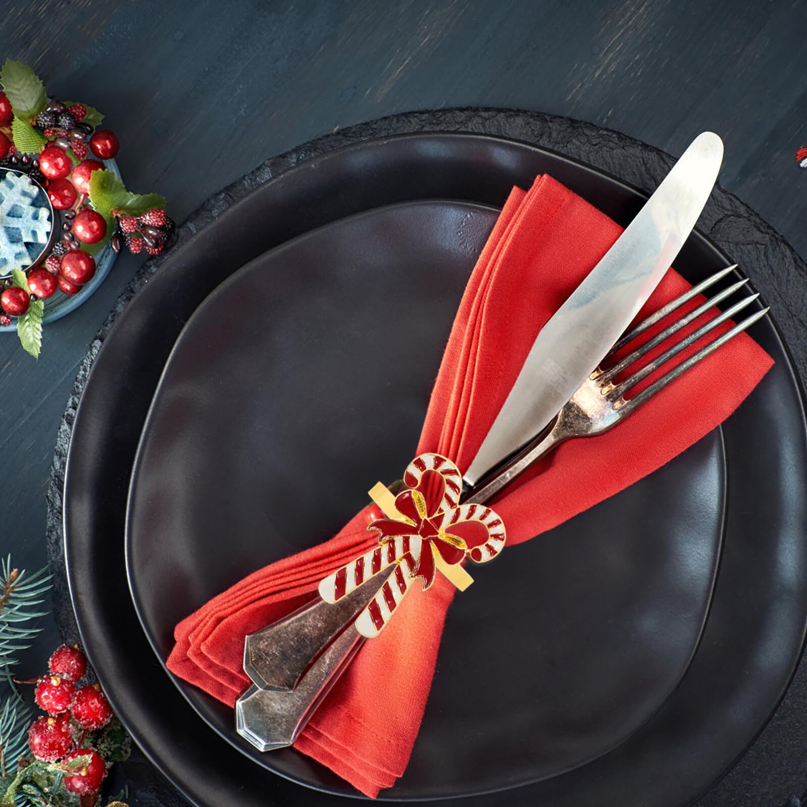 DOITOOL Set 4 Pezzi Portatovaglioli Natalizi in Lega a Forma di Fiocco Fibbie Decorative per Tovaglioli Anelli per Tovaglioli per Decorazioni Tavola Feste di Natale