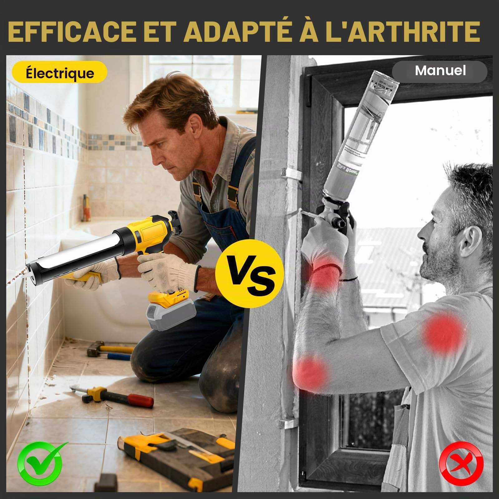 Pistolet à mastic sans fil pour Dewalt 20V (sans batterie) | Pistolet à calfeutrer électrique, 6 vitesses réglables, affichage numérique, éclairage LED, pour cartouche 10oz/300ml