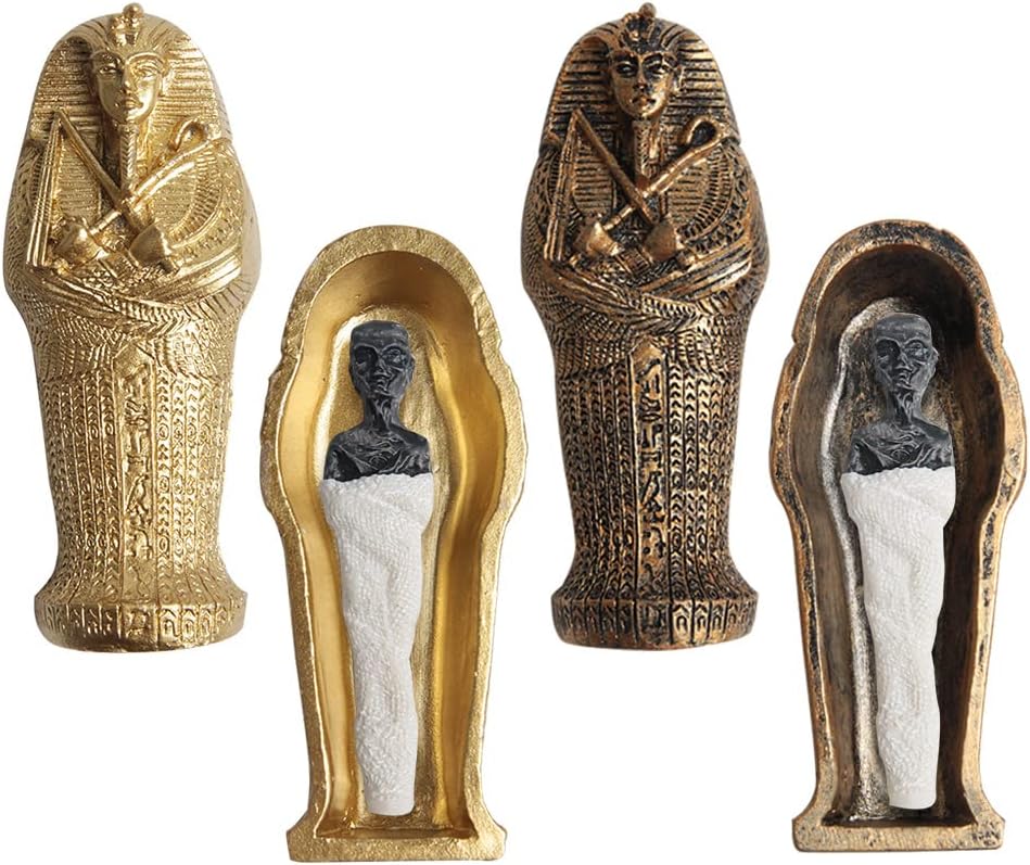 Acxico 2 pcs Egyptian Pharaoh Mummy Egypt King Home Decor Resin Figurine Coffin