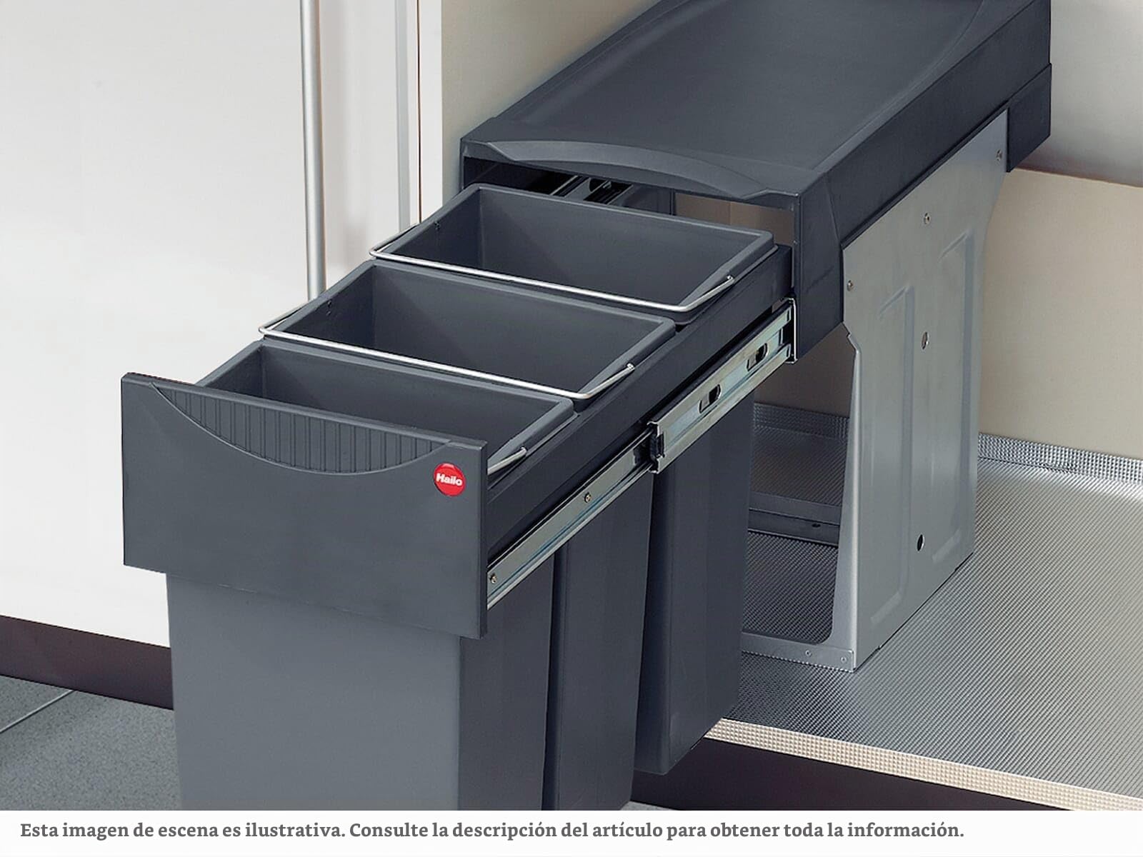 Hailo 3666-13 - Cubo de Basura para la Cocina con 3 compartimientos, Color Negro | sobre mueble bajo