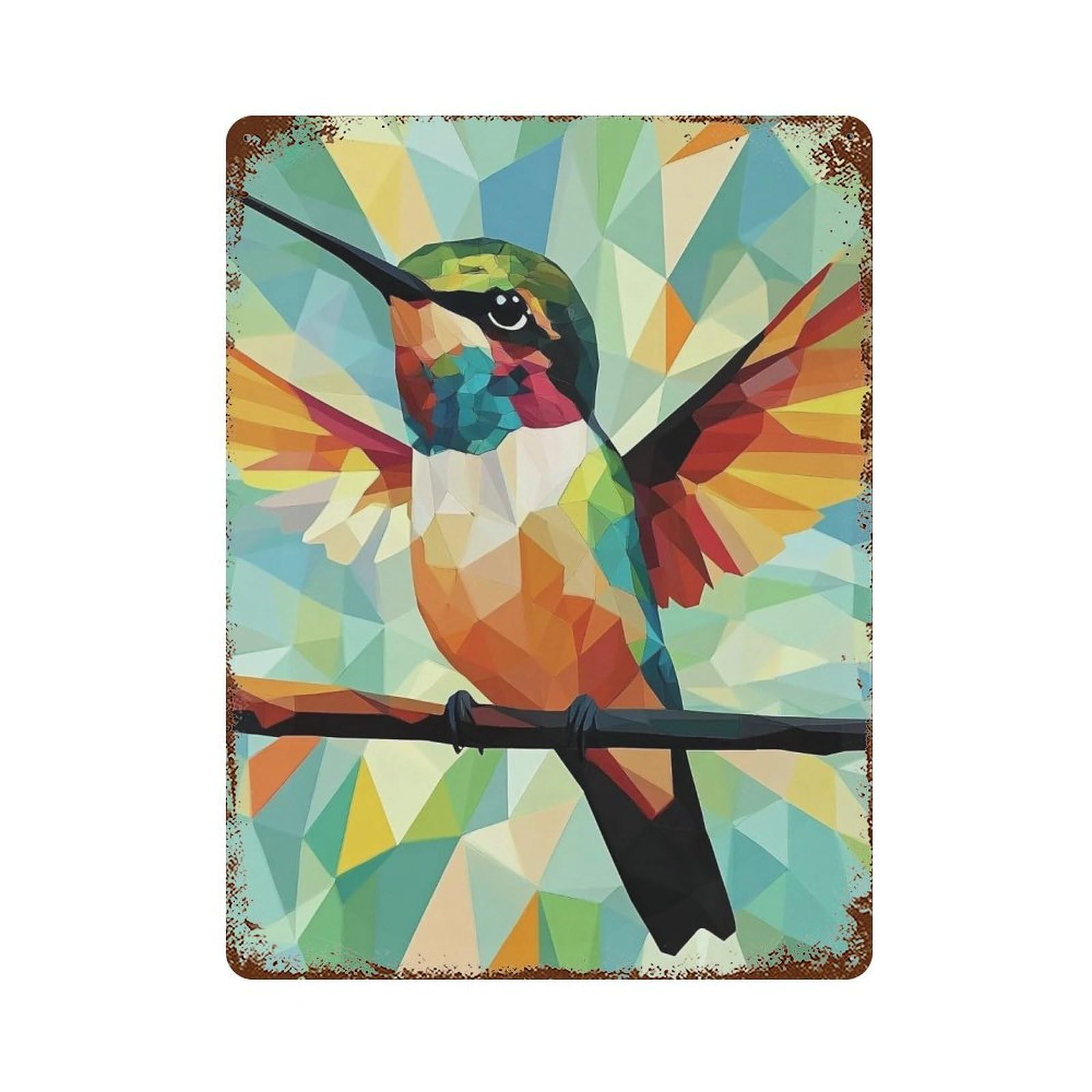 MGHTGRWE Bright Prism Faceted Multitone Perched Bird 02 Poster Wall Art Iron Vintage Metal Tin Sign Modern Home Cofffee Club Art Bar Shop Decor 40x30cm