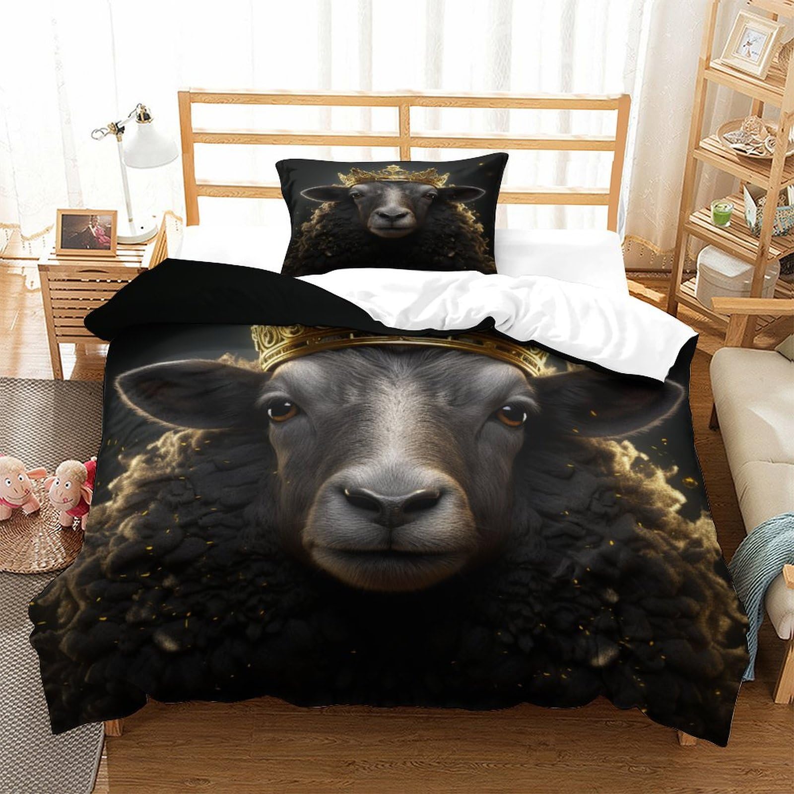 P1S9U7W5Y 3D Printed Black Sheep Microfiber 3pcs Duvet Cover Set Black Sheep Bedding Set Single