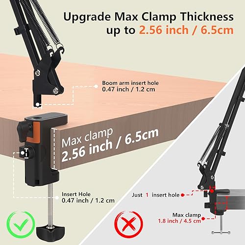 Miniatura 5 de Soporte de abrazadera de mesa para soporte de micrófono, abrazadera de brazo de micrófono 2 en 1, clip C para escritorio, cámara, trípode, soporte