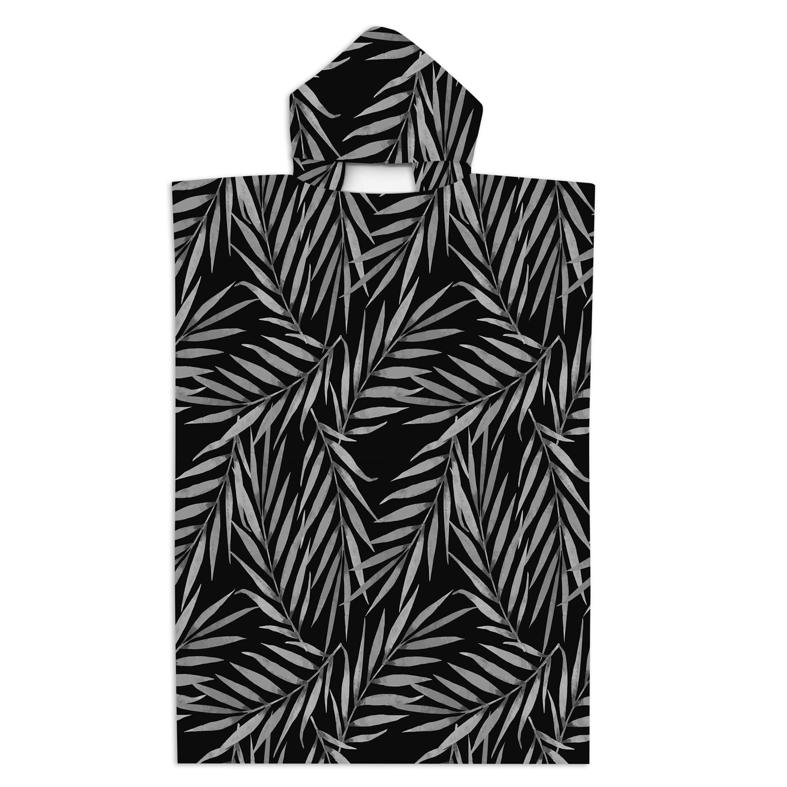 FANSU Changing Robe Towel Poncho Hooded for Kids Adults, Soft Microfiber Towel Poncho with Hood Surf Poncho Towel Robe with Snap Button for Men Women Children Swimming (74 * 110cm,Black Leaf)
