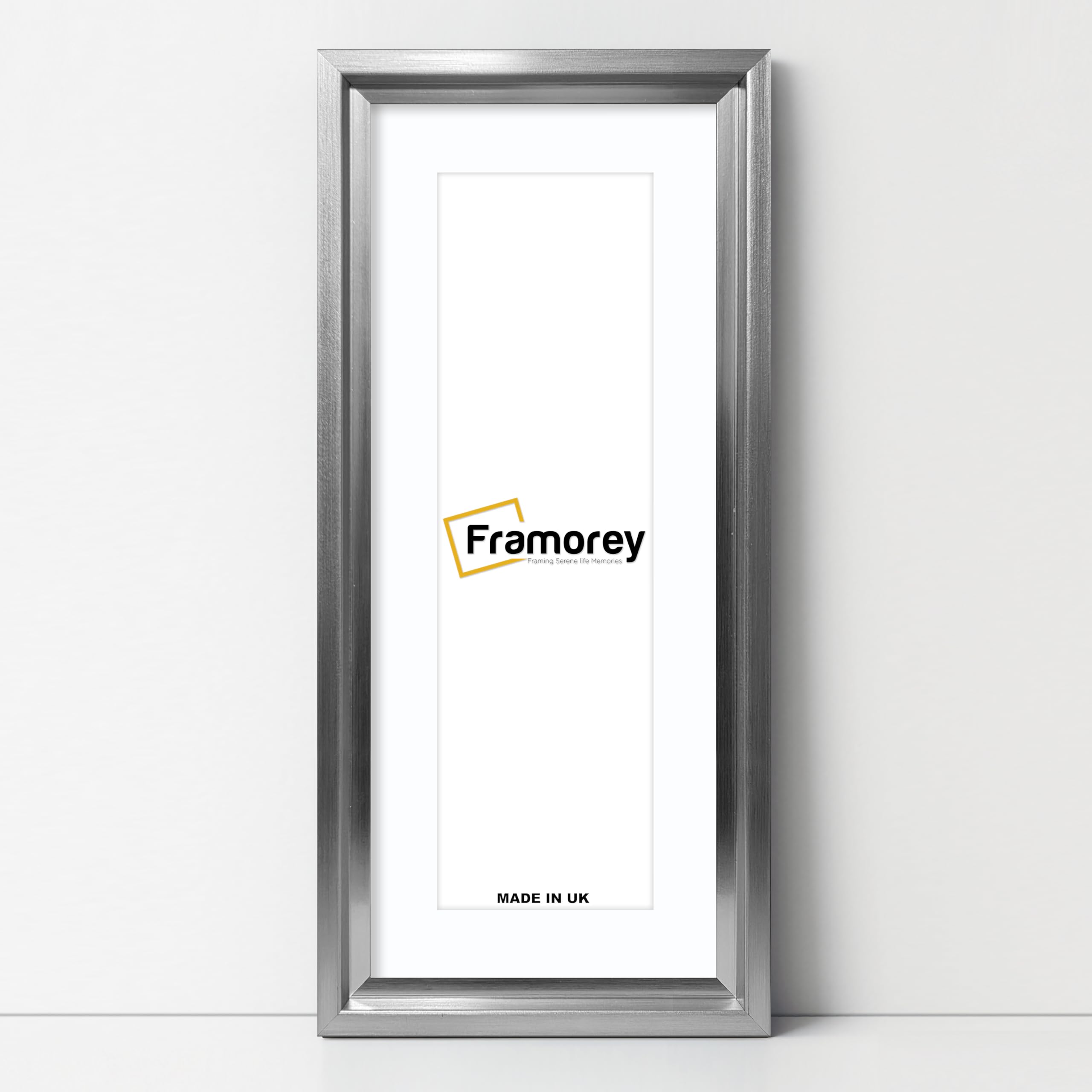 Framorey Framing Serene Life Memories Silver With White Mount Framorey Panoramic Style Picture Frame, 20X12" Size Silver Photo Frame With 16X8" Size White Mount, Oslo Style Wall Art Hanging Frames