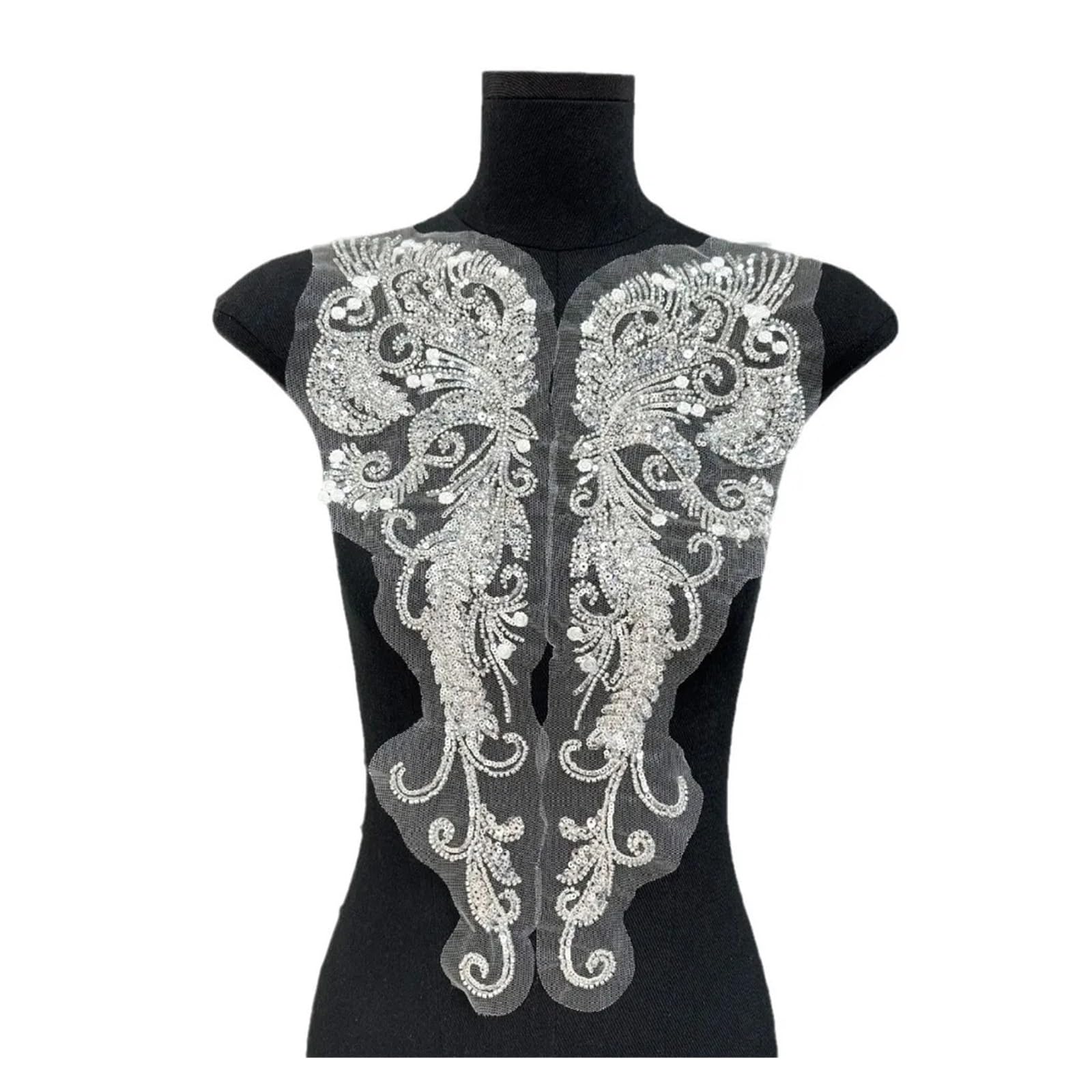 Corsage appliqué de dentelle blanche à motif fleur perles paillettes et strass