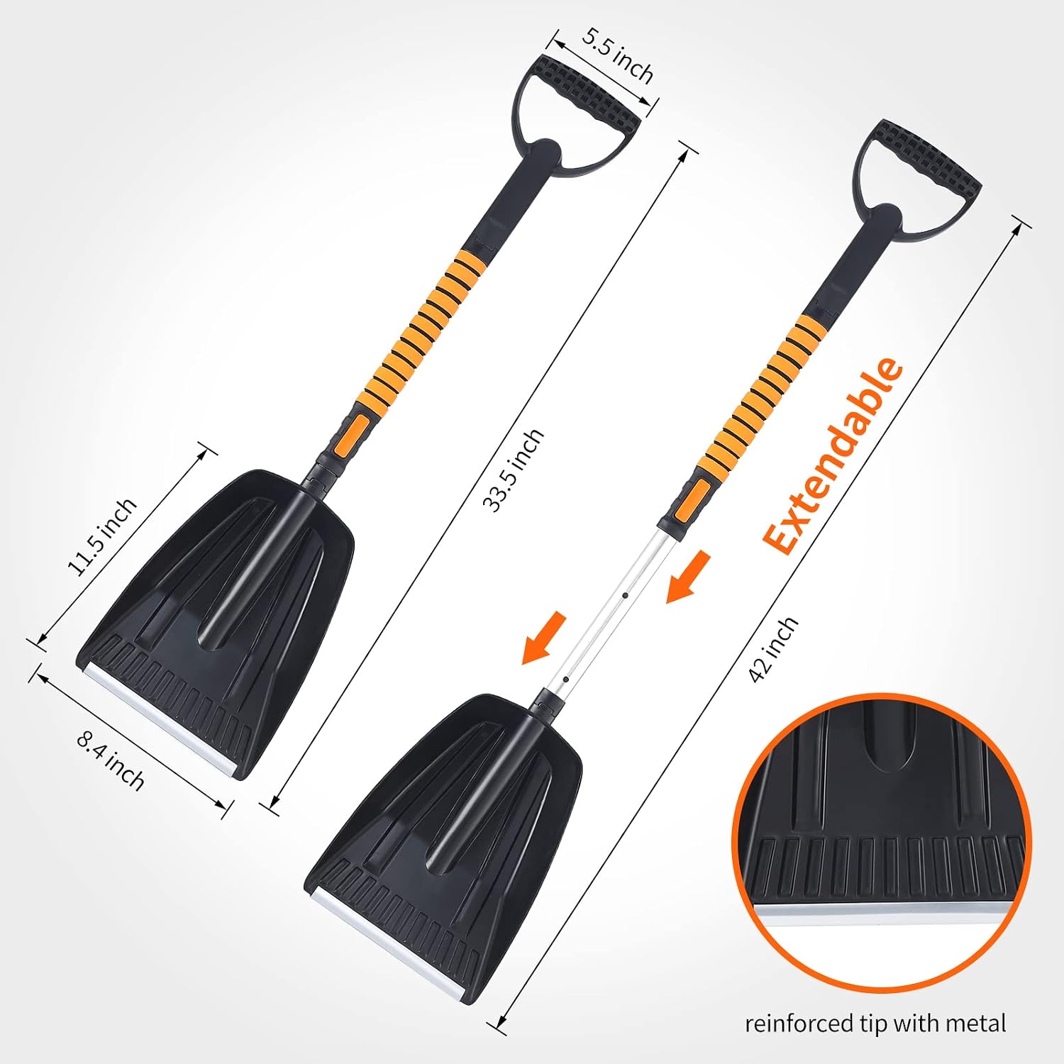 5in1 Car Snow Ice Scraper and Brush for Car SUV Trucks, 1x Heavy Duty 42” Extendable Snow Cleaning Brush Squeegee Broom, 1x Scratch Free Ice Snow Scraper Remover for Car Windshield, 1x Ice Snow Shovel