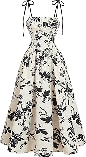 GORGLITTER Women's Floral Tie Shoulder A Line Flared Cami Dress Flowy Elegant Maxi Dresses