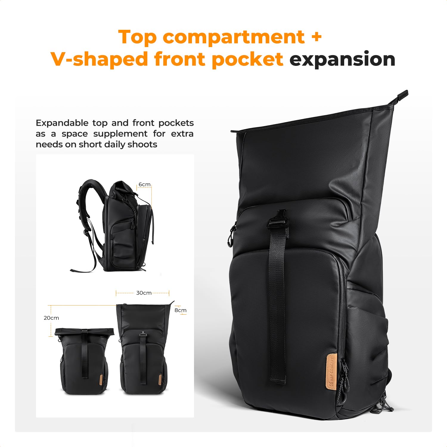 K&F CONCEPT plecak na aparat fotograficzny, wodoodporny, plecak fotograficzny duży z rozszerzalną pojemnością, plecak na aparat z kieszenią na laptopa 15,6 cala dla lustrzanek DSLR SLR