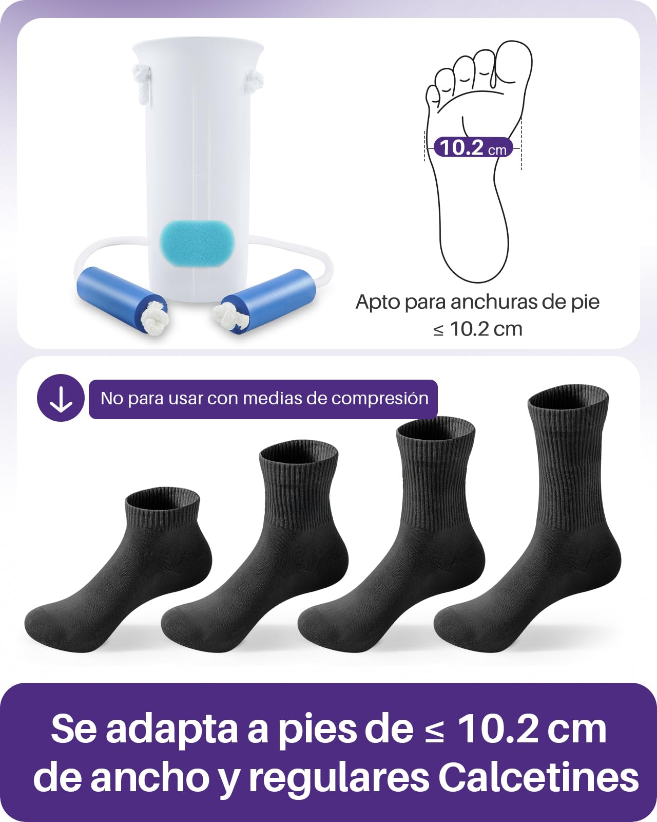 Kekoy Kit Calzador de Calcetines, Herramienta para Poner/Quitar Calcetines, Adaptado a Postoperatorios de Cadera, Personas Mayores, Mujeres Embarazadas y Movilidad Reducida (Azul 10,2 cm)