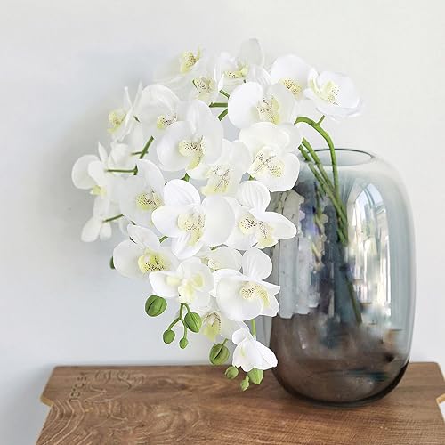 Miniatura 5 de 1 paquete de 1 orquídea artificial blanca Phalaenopsis arreglos florales de orquídea sintética en maceta dorada, centro de mesa de orquídea para