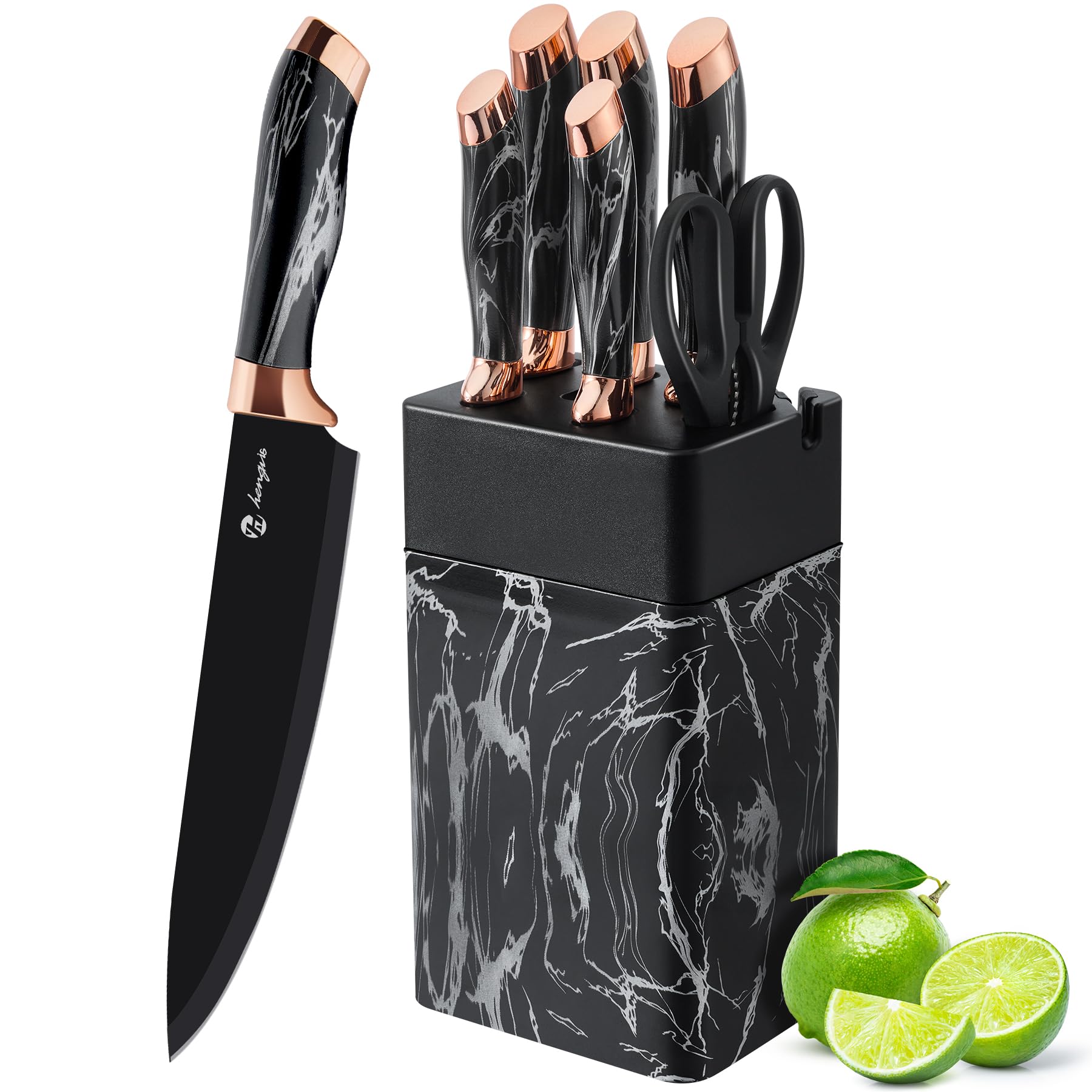 micocali Knife Set, Stainless Steel KitchenKnives with Block.6 Piece KitchenKnife Set with Chef, Paring, Utility,Carving, Bread.