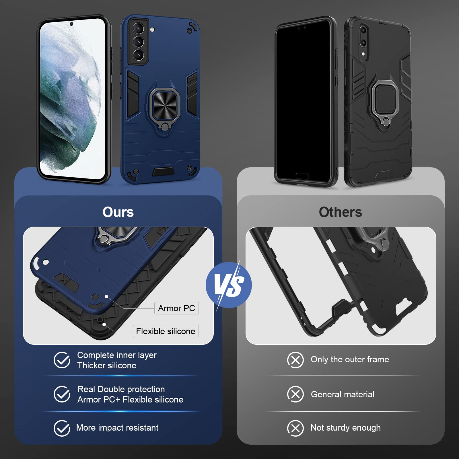 Funda para CMF Phone 2 Pro, Carcasa Antigolpes con Soporte anular metálico, Case Protectora de Grado Militar, Negro — view 292