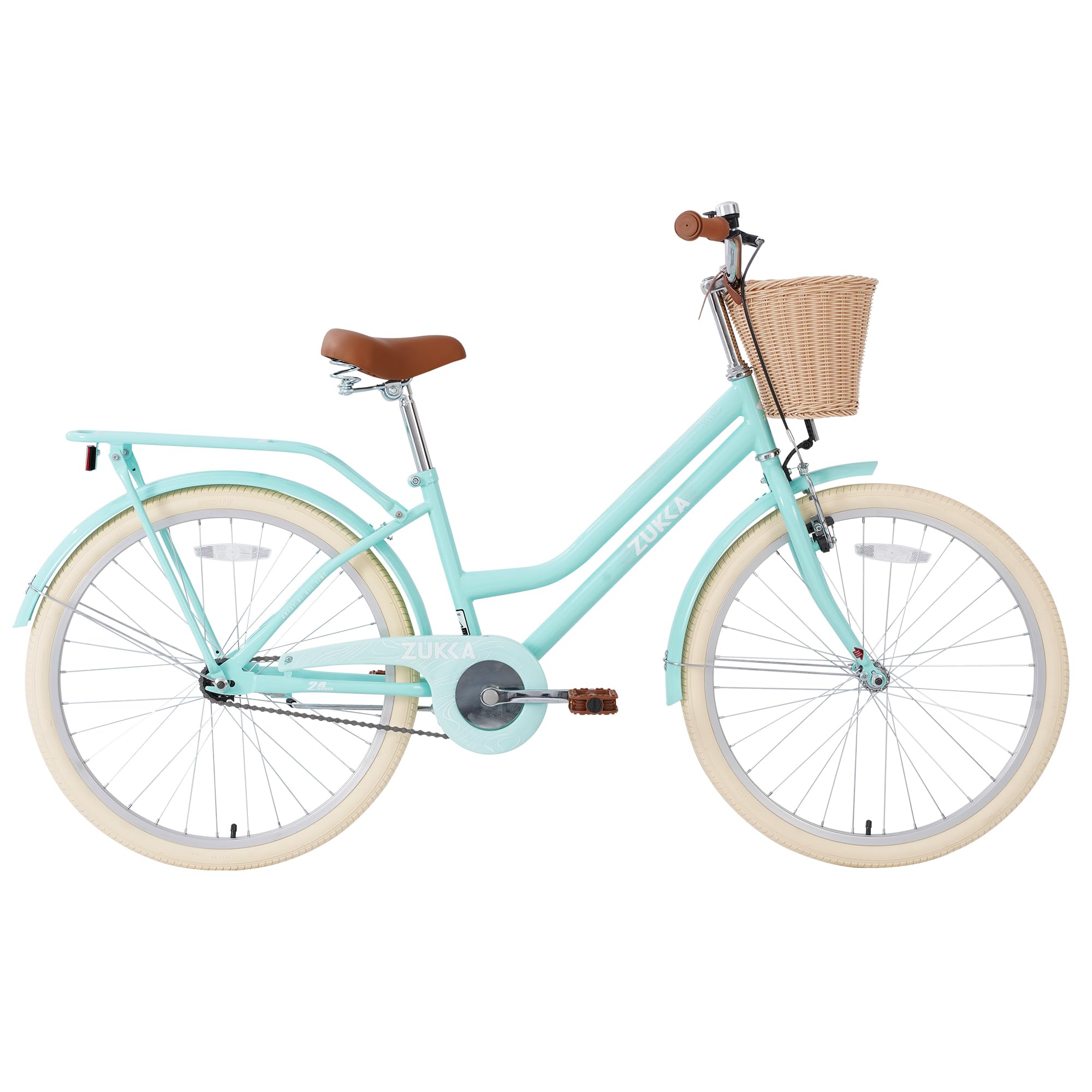 20"/24" Inch Girls Cruiser Bike 1-Speed Hybrid City Bicycle for Youth 7-10+ Years Old with Wicker Basket & Rear Rack，Kids Cycle Bikes，Hand&Pedal Brake