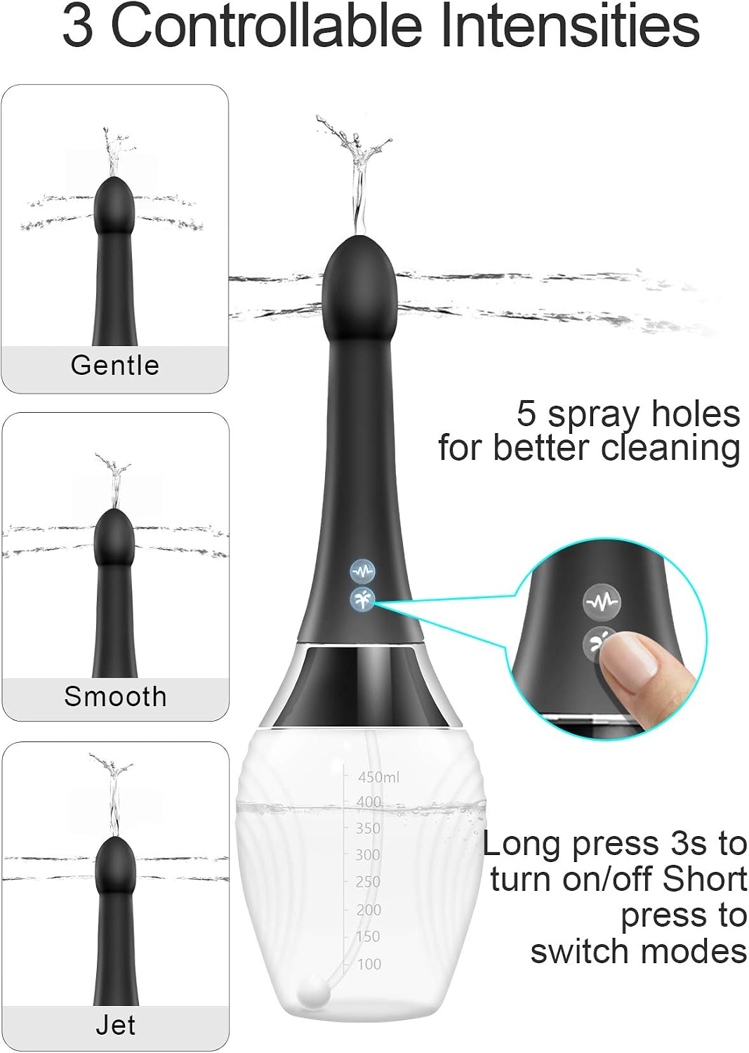 Automatic Electric Enema Bulb with 7 V-Modes & 3 Speeds, 15.3oz SENSIVO Anti Back-Flow Anal Douche, Medical Silicone Enema Kit for Men Women Comfortable Colon Vagina Cleansing, BPA & Phthalates Free
