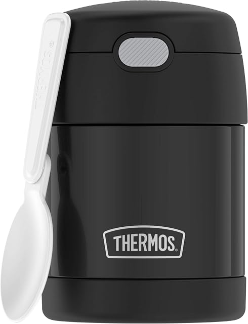 THERMOS FUNTAINER 10 Aspirateur en acier inoxydable Ounce Pot à nourriture pour enfants avec cuillère, noir mat