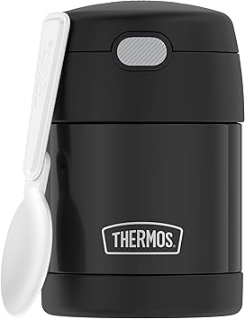 THERMOS FUNTAINER Insulated Food Jar, 10 Ounce, Kid Friendly Food Jar with Foldable Spoon, Black