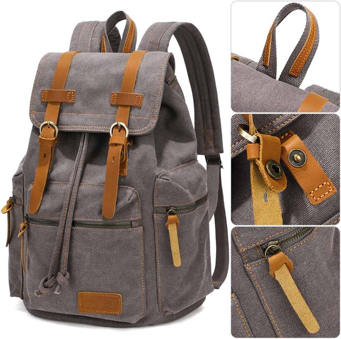 Berchirly Vintage Casual Canvas Leather Backpack Rucksack Travel Bookbag Satchel - Image 7