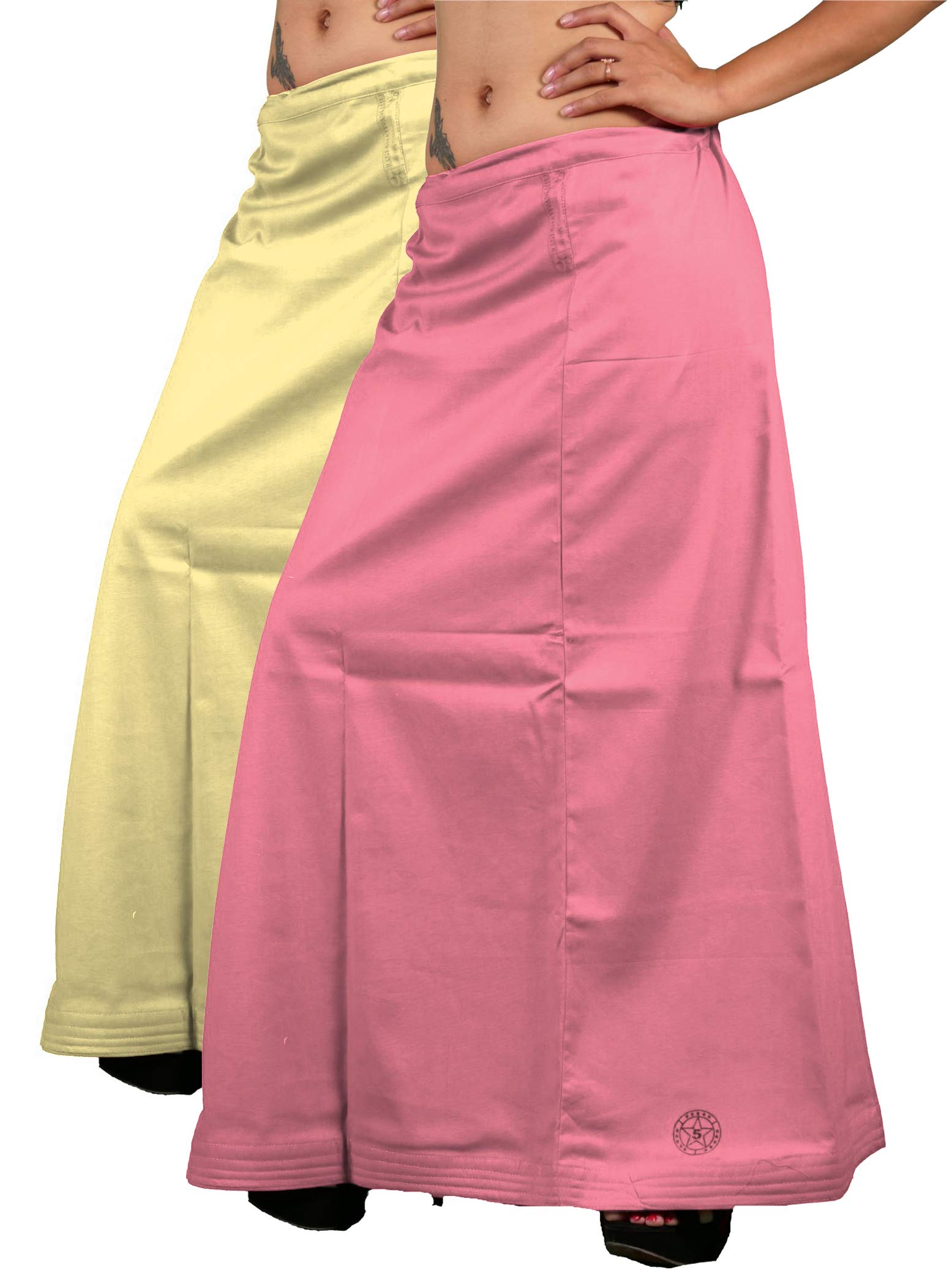 The CraftedWomen's Pure Cotton Readymade Inskirt Saree Petticoats Combo with Handmade Nada (Cream Brulee)