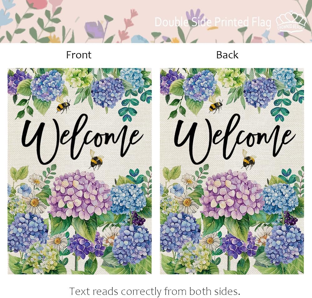 CROWNED BEAUTY Spring Garden Flag Floral Hydrangea Double Sided 12x18 Inches Small Burlap Welcome Holiday Seasonal Yard Decoration for Outside Porch CF1751-12 - Image 5