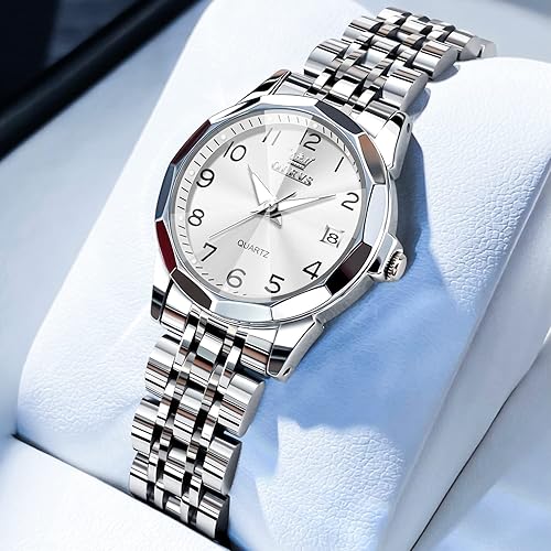 Miniatura 2 de OLEVS - Reloj de mujer de moda, reloj de vestir con diamantes para damas, reloj analógico de cuarzo, acero inoxidable, resistente al agua, luminoso,